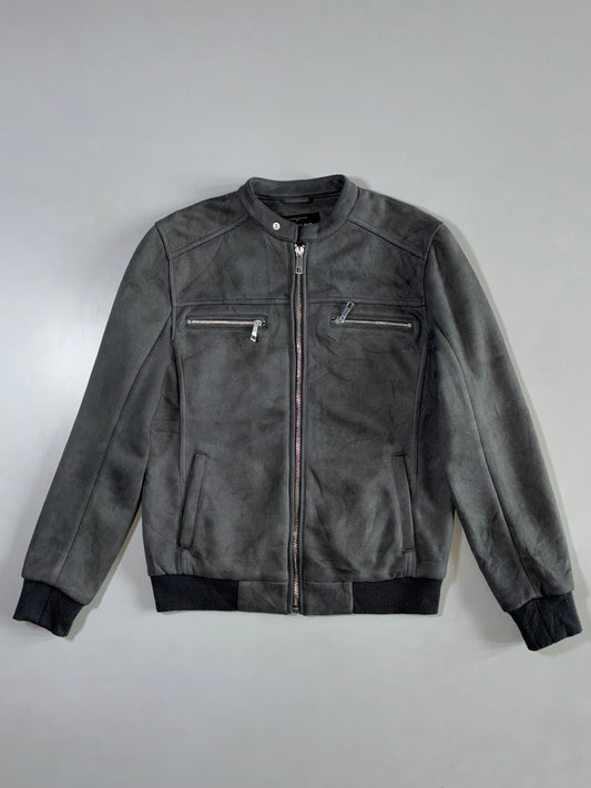 River Island Grey Faux Suede Moto Jacket (S/M)