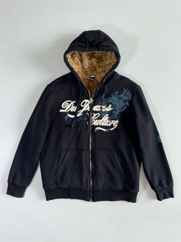 Design United Y2K Graphic Faux-Fur (Furr inside)Lined Zip Hoodie (L)