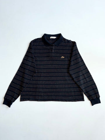 Vintage Jaguar Black Dotted Knit Long Sleeve Polo (L)