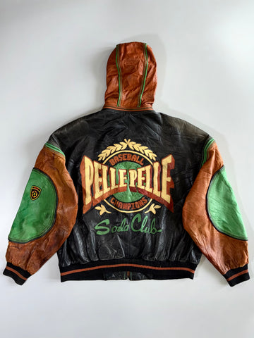 Pelle Pelle Marc Buchanan Baseball Soda Club Champions Leather Hooded Varsity Bomber (Detechable Arms & Hood)(XL)