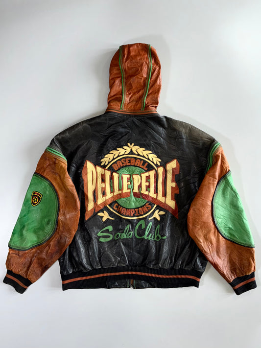 Pelle Pelle Marc Buchanan Baseball Soda Club Champions Leather Hooded Varsity Bomber (Detechable Arms & Hood)(XL)