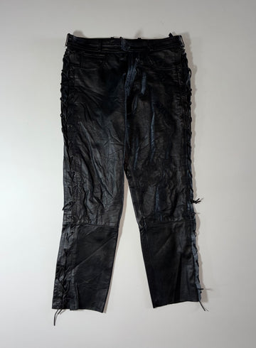 Fast Way Lace-Up Leather Biker Pants  (W:34) (L:41)