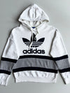 Adidas Originals White Colorblock Striped Big Trefoil Hoodie – (XL)