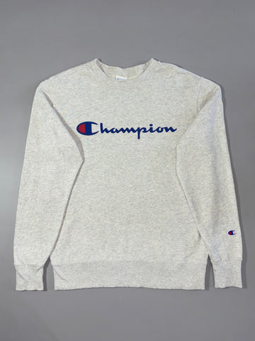 Champion Script Logo Crewneck Sweatshirt – Heather Grey (S)