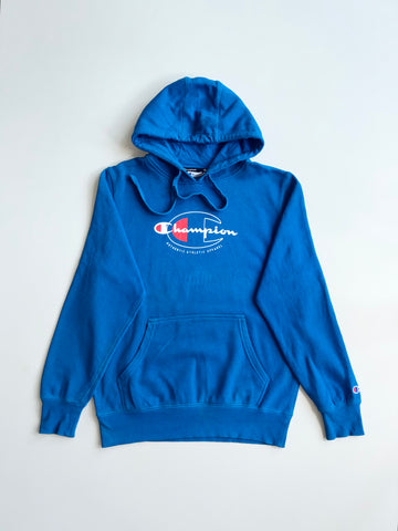 Champion Blue Big Script Logo Hoodie (L)