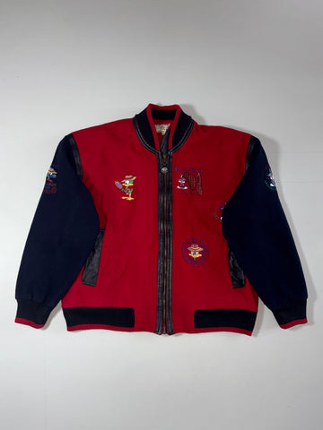 Fine Lead Wool Varsity Jacket — Red & Navy (L)