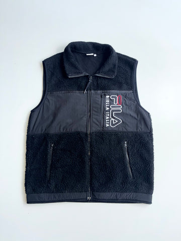 FILA Biella Italia Sherpa Fleece Zip-Up Vest – Black(L)