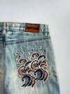 Osaka Big Train Japanese Wave Embroidery Distressed Denim (W:34 |L:41)