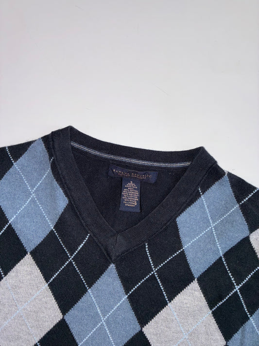 Banana Republic Cotton Cashmere Argyle V-Neck Sweater (S)