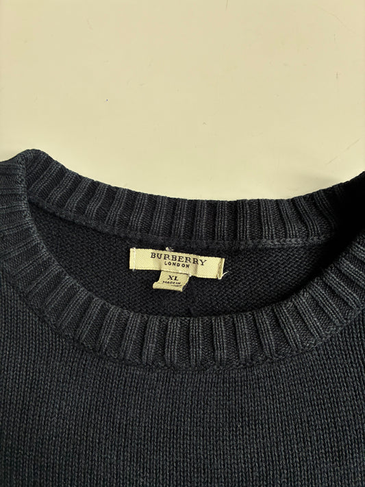 Burberry London Navy Knit Sweater with Red Knight Logo (XL)