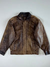 Vintage Two-Tone Brown & Black Leather Moto Bomber Jacket (L)