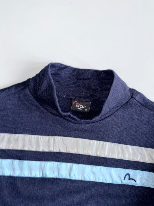 Evisu Golf Navy Mock Neck Stripe Long Sleeve Top Pullover (M)
