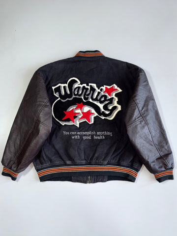 New Boy Warrior Vintage Pure Leather Sleeves Bomber Jacket (M)