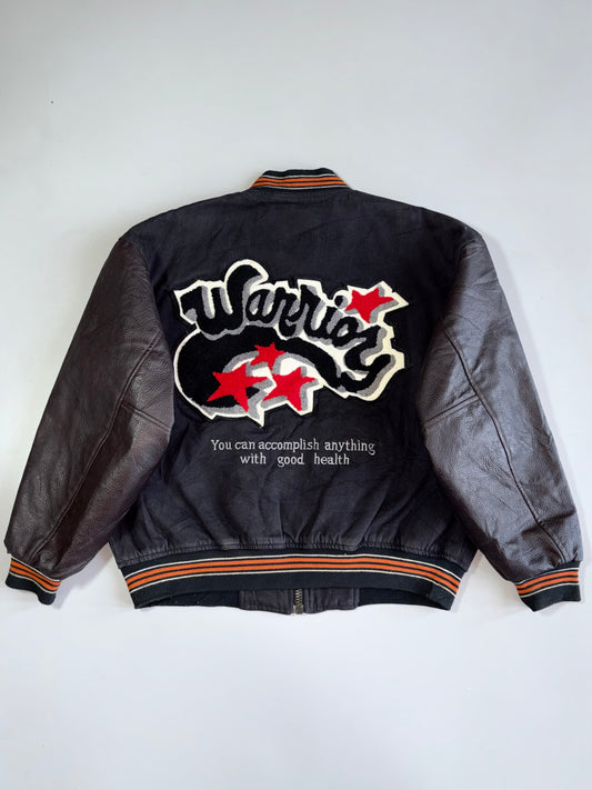 New Boy Warrior Vintage Pure Leather Sleeves Bomber Jacket (M)