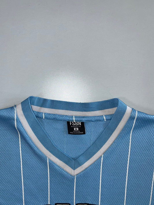 FSBN | “Rough” Pinstripe Baseball Jersey | Sky Blue (XL)