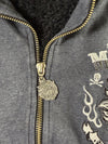 Jizo-Bosatsu Japanese Embroidered Sherpa-Lined Zip Jacket "Grace & Fury" – Charcoal/Black (M)
