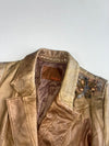 Vintage Doho Metallic Gold Leather Blazer Jacket with Beaded Embellishment(Xs)