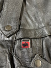 Vintage Black Moto Utility Leather Jacket with Harness Straps (S)