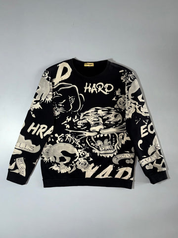 Ed Hardy Tattoo Graphic Print Crewneck Sweatshirt – Black/Cream (L)