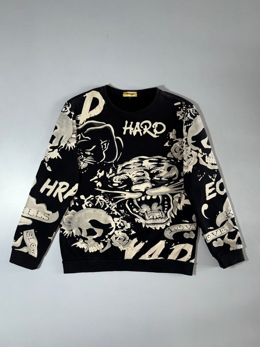 Ed Hardy Tattoo Graphic Print Crewneck Sweatshirt – Black/Cream (L)