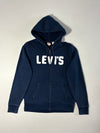 Vintage Levi's Navy Blue Spellout Zip-Up Hoodie (L)
