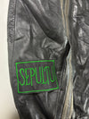 Black Leather-Look Bomber Jacket with Geometric Contrast Stripes & Snap Front (L)