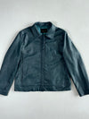 Jacker’s Slate Teal Pebbled Leather Collared Jacket with Hidden Placket, (M)