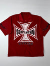 Southern Cycles Huntington Beach Red Button-Up Shirt – Iron Cross Graphic (XL)