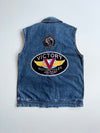 Bang Bang Vintage Denim Biker Vest – Embroidered Patches (Royal Navy, Border Patrol, Eagle) (S)
