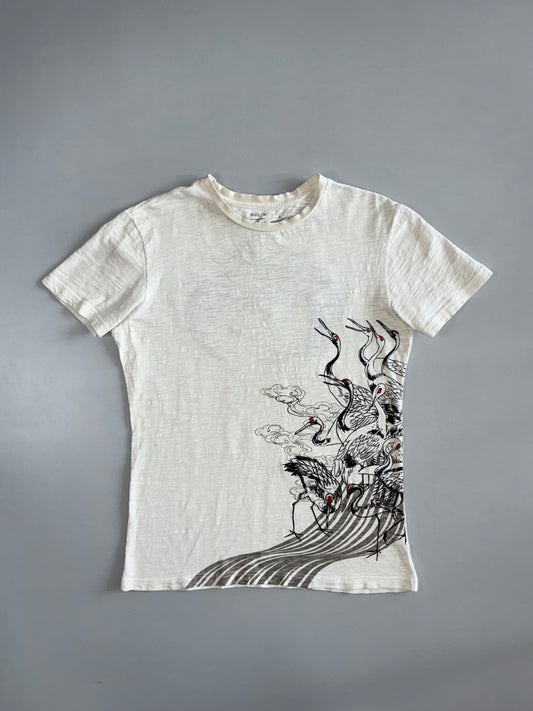 Big Train | Japanese Crane Art Graphic embroidered Tee | Off-White (M)