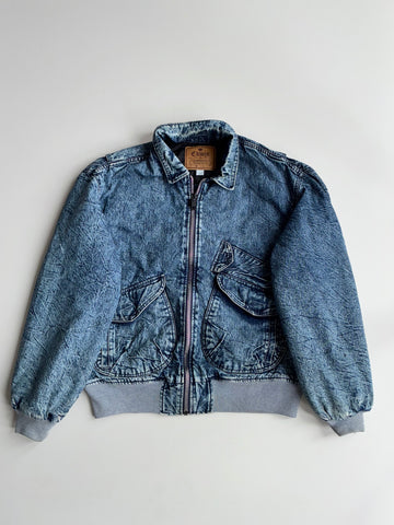 Vintage Edwin Acid Wash Denim Bomber Jacket Blue (L)