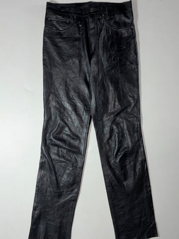 Vintage Black Leather Five Pocket Bootcut Jeans (W:32) (L:44)