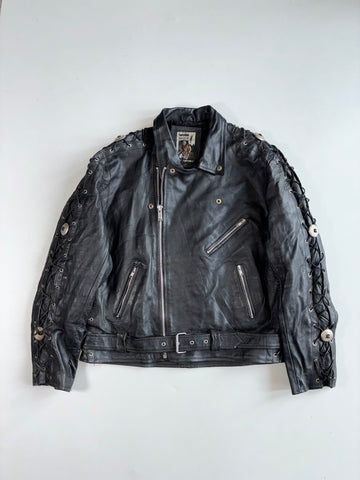 Vintage Master’s Leather Lace-Up Concho Biker Jacket (Xl)
