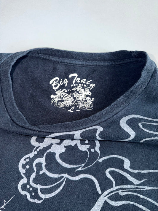 Big Train Osaka Japanese Dragon & Crane Graphic Long Sleeve Tee Black (XL)