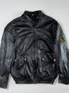 Black Leather-Look Zip-Up Biker Jacket with Sleeve Patch – (L/XL)