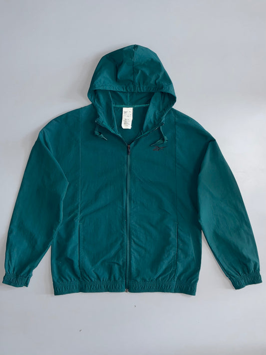 Reebok Vintage Teal Green Hooded Windbreaker Jacket — Made in Vietnam | Size L