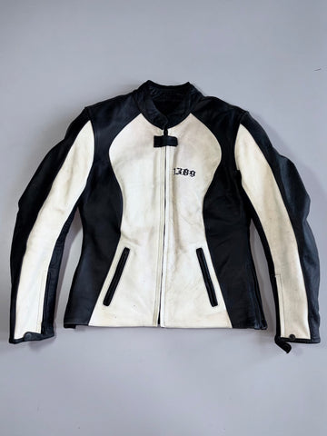 1389 Designed in Australia Colorblock Quilted Lined Women’s Leather Moto Jacket (Paded)(S/XS)