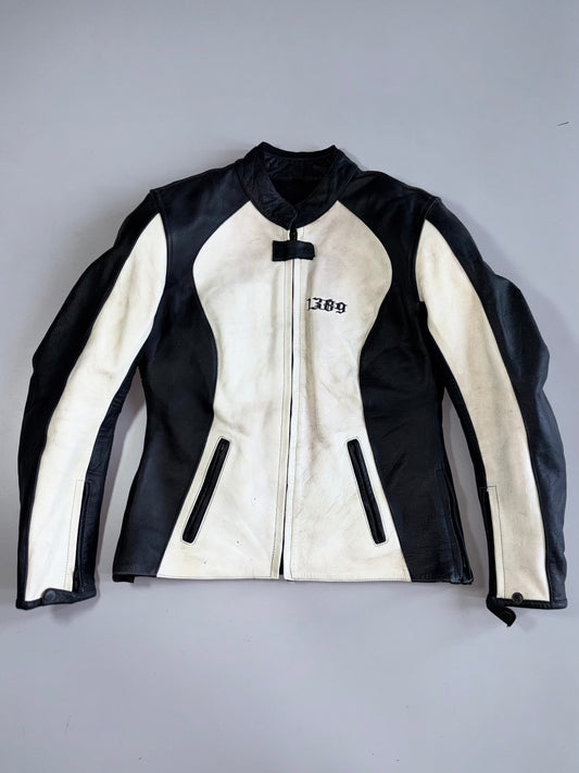 1389 Designed in Australia Colorblock Quilted Lined Women’s Leather Moto Jacket (Paded)(S/XS)