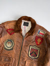 Avirex Type G-1 U.S. Navy Flight Jacket Multi-Patch Leather Bomber with Blood Chit & Shearling Collar (L/XL)