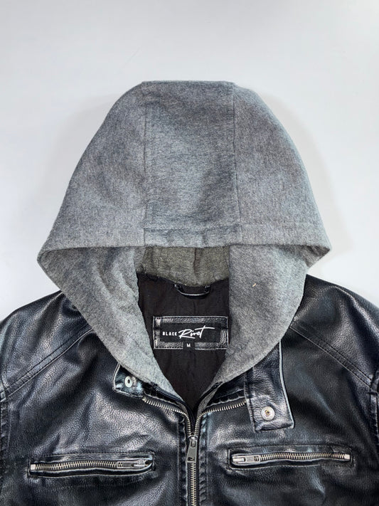 Black Rivet Premium Original (Detechable Hood)Leather Jacket (L)