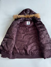 Big Train Faux Fur Hood Puffer Jacket Burgundy Floral (XL)