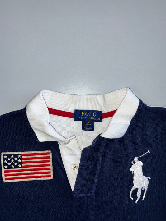 Polo Ralph Lauren Big Pony USA Flag Patch #3 Pique Cotton Polo Shirt Navy (S)