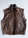 Vintage Brown Leather Vest with Zip Collar (Multi-Pocket) (XL)