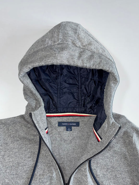 Tommy Hilfiger Grey Striped Zip Hoodie Sweater (M)