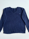 Lauren Ralph Lauren Cable Knit V-Neck Sweater – Navy (XL)