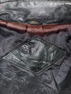 Vintage Black Leather Café Racer Bomber with Zip Collar, Shoulder Zips & Navy Rib Knit, Made in Korea (S)