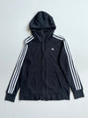Vintage Adidas Black Three Stripe Zip-Up Hoodie (S)