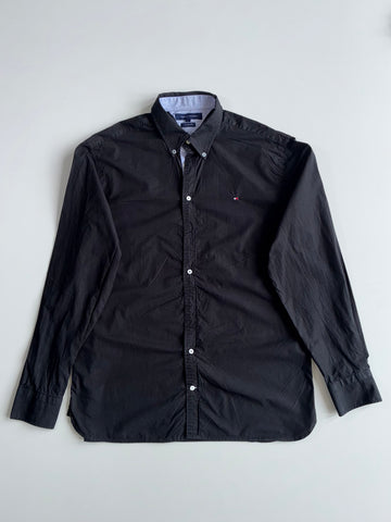 Tommy Hilfiger Custom Fit Solid Black Button-Up Shirt (L)