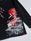 Japanese Koi Fish Sakura Red Sun Fully Embroidered Tshirt (2XL)