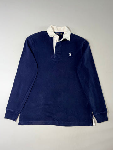 Polo Ralph Lauren Navy Blue Contrast Collar Long Sleeve Rugby Shirt (M)